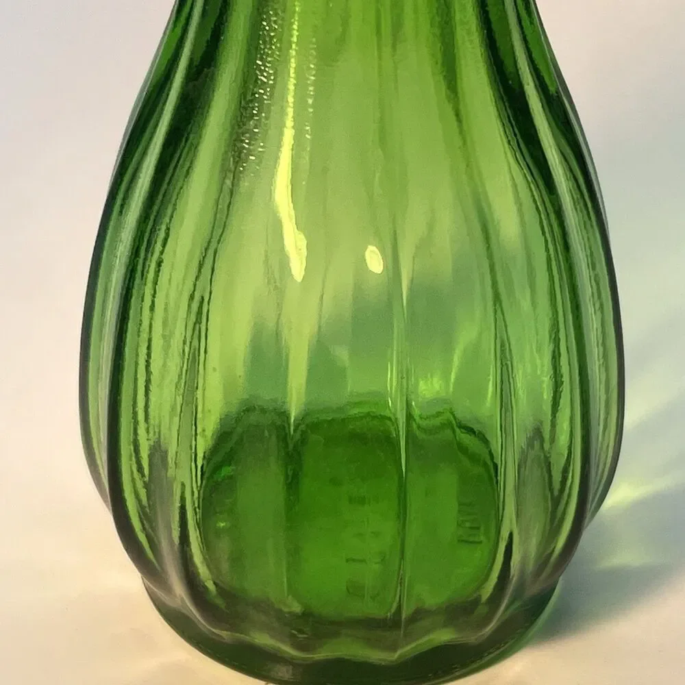 Vintage-Retro Emerald Green Bud Vase-Ribbed Base/Scalloped Rim –Numbered 9”